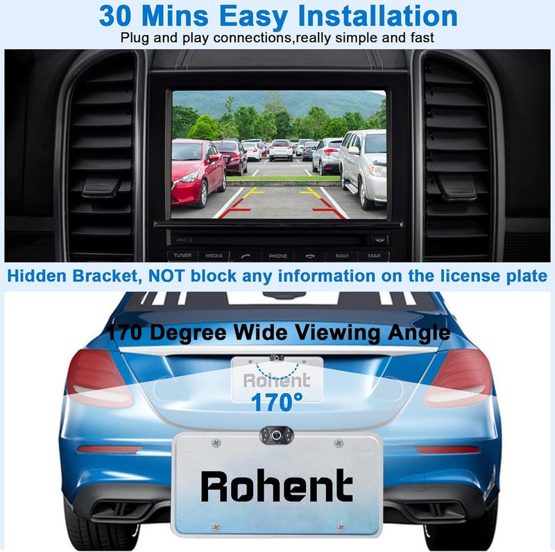 Rohent كاميرا احتياطية HD 1080P للسيارات - رؤية ليلية، زاوية واسعة 170°، مقاومة للماء، سهلة التركيب، صورة واضحة للشاحنات، SUVs، الفانات، السيدان - تعزيز سلامة الركن - Image 5
